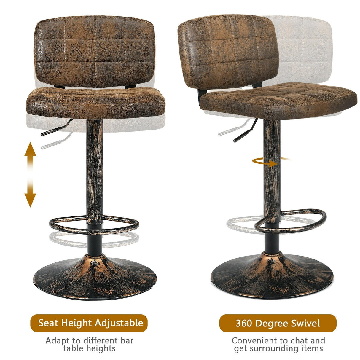 Juego de 2 taburetes de bar vintage con altura regulable y reposapiés