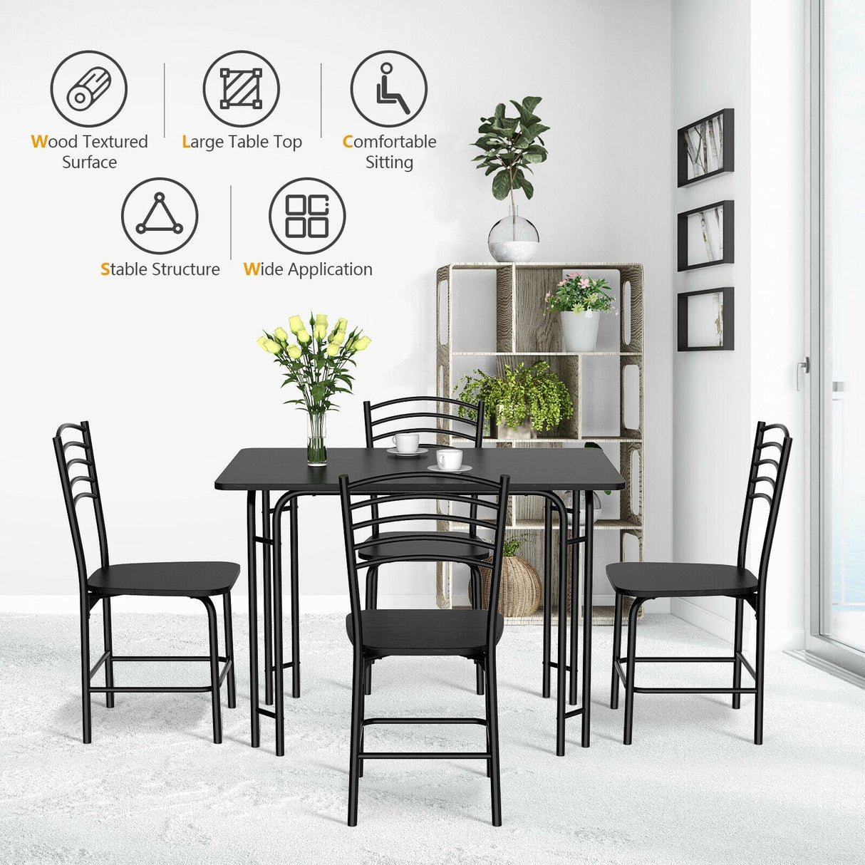 Juego de comedor rectangular de madera de 5 piezas