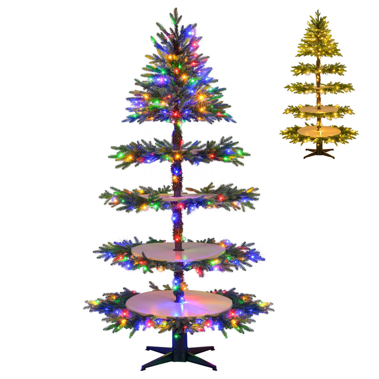 Árbol de Navidad giratorio de 1,95 m, árbol de Navidad artificial de 4 niveles con 280 puntas de rama y 220 luces LED