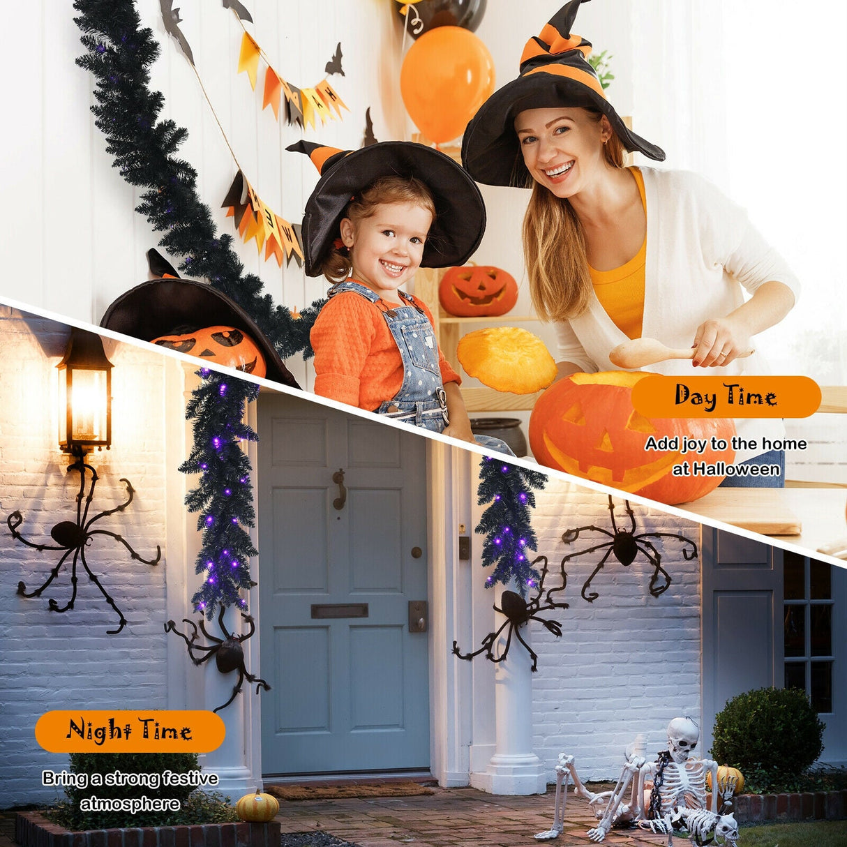 Guirnalda de Navidad y Halloween de 9 pies preiluminada con 50 luces LED moradas