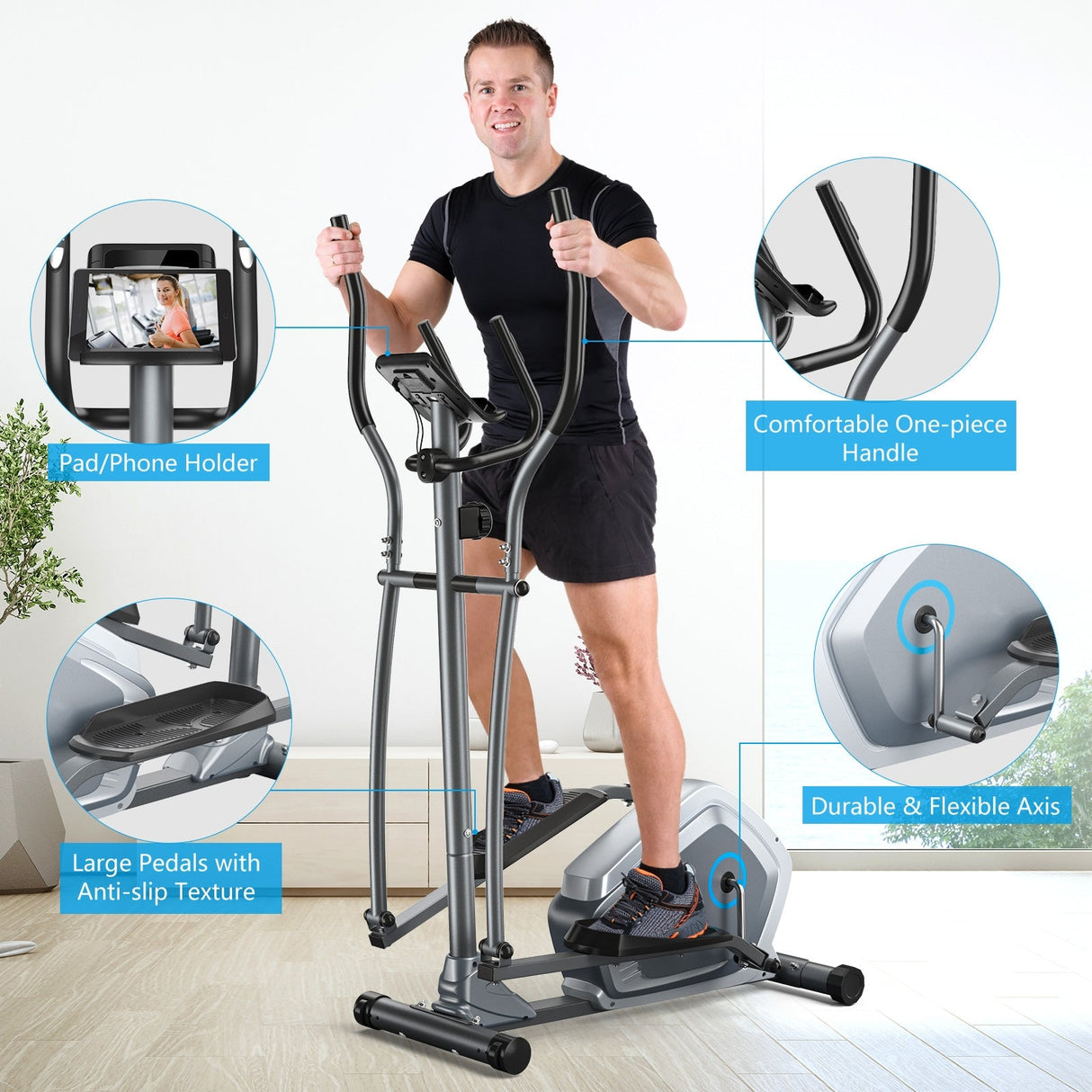 Bicicleta elíptica magnética con monitor LCD y sensor de pulso