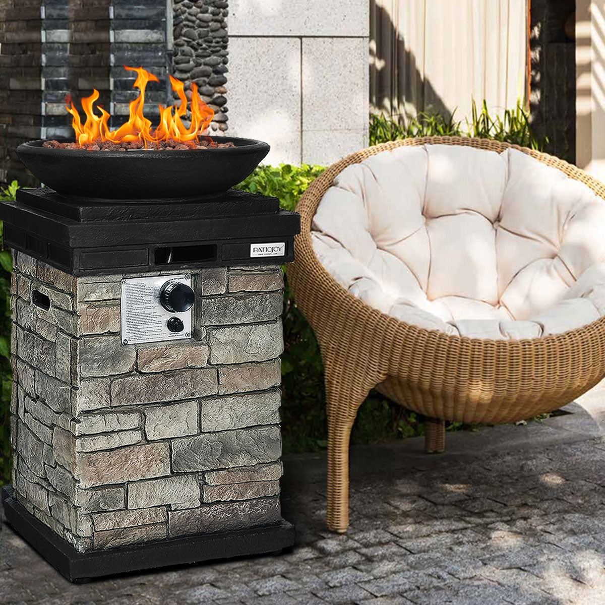 40000 BTU Columna Fogata de Propano para Exterior, Aspecto Realista, Calentador