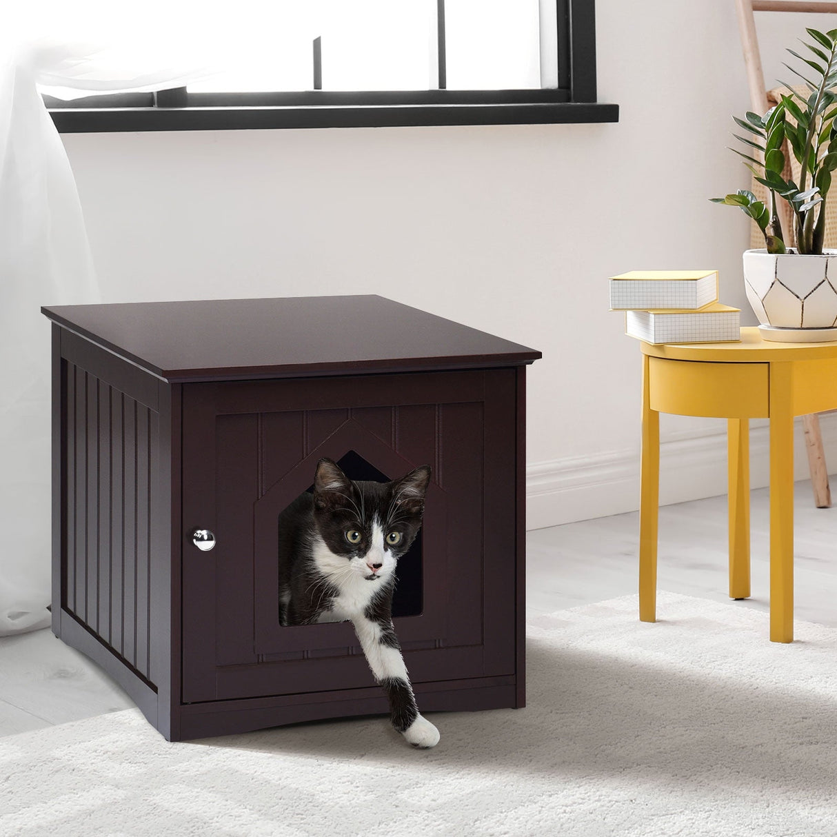Mesa auxiliar de noche, resistente a la intemperie, casa de gato multifunción
