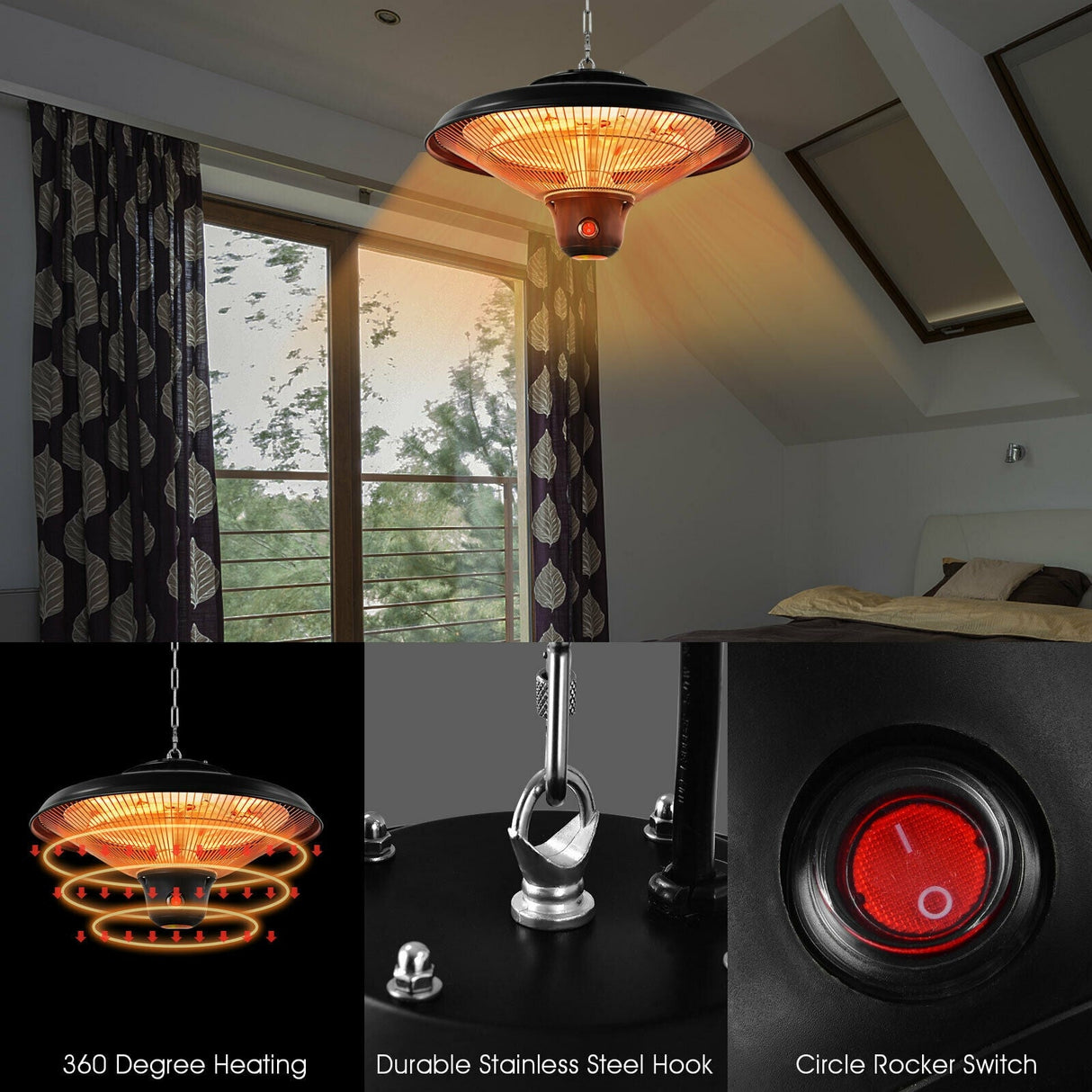 Calentador infrarrojo eléctrico de techo colgante de 1500W con control remoto