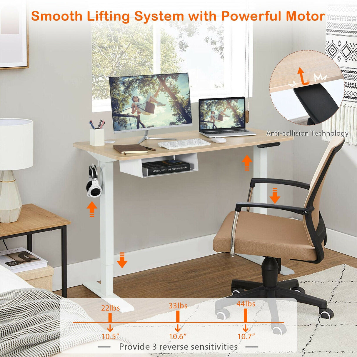 48-Inch Electric Standing Adjustable Desk with Control Panel and USB Port-Natural