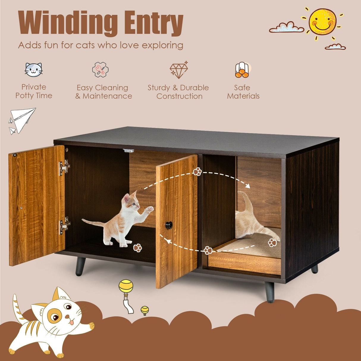 Arenero cerrado para gatos con divisor y doble puerta