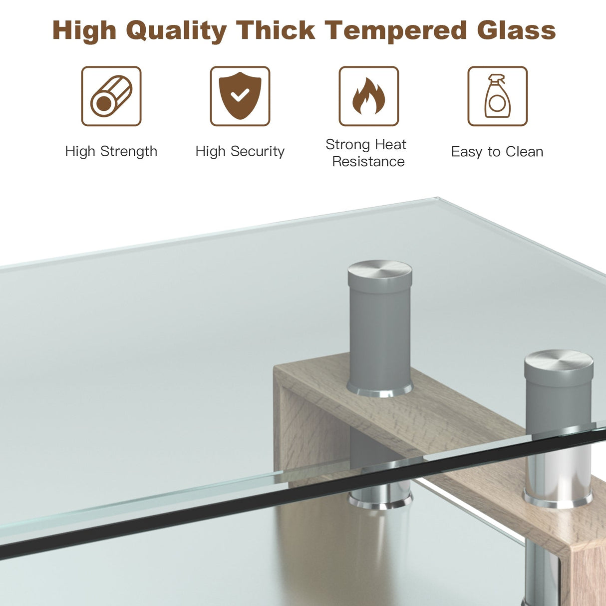 Mesa de centro rectangular de cristal con patas metálicas para salón