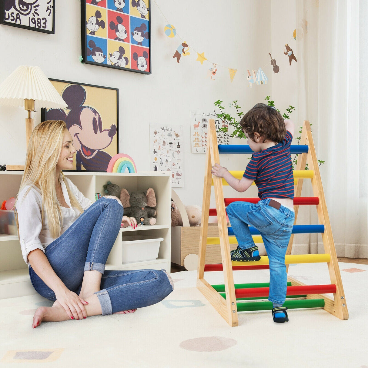 Escalera de triángulo para escalar con 3 niveles para niños-Multicolor