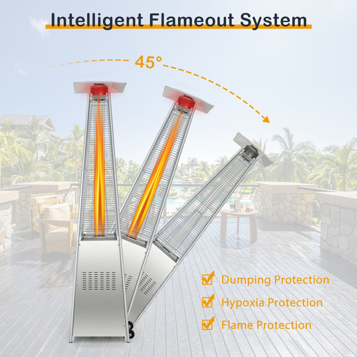 Calentador de patio piramidal de 42000 BTU con ruedas