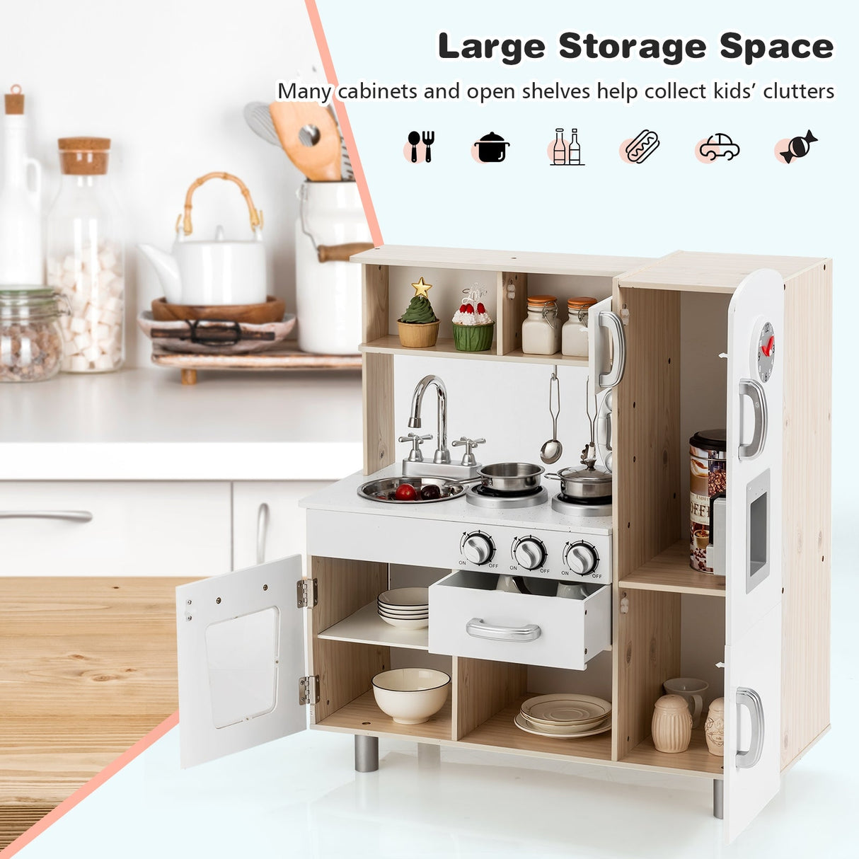 Juego de cocina de juguete de simulación vintage para niños con dispensador de agua