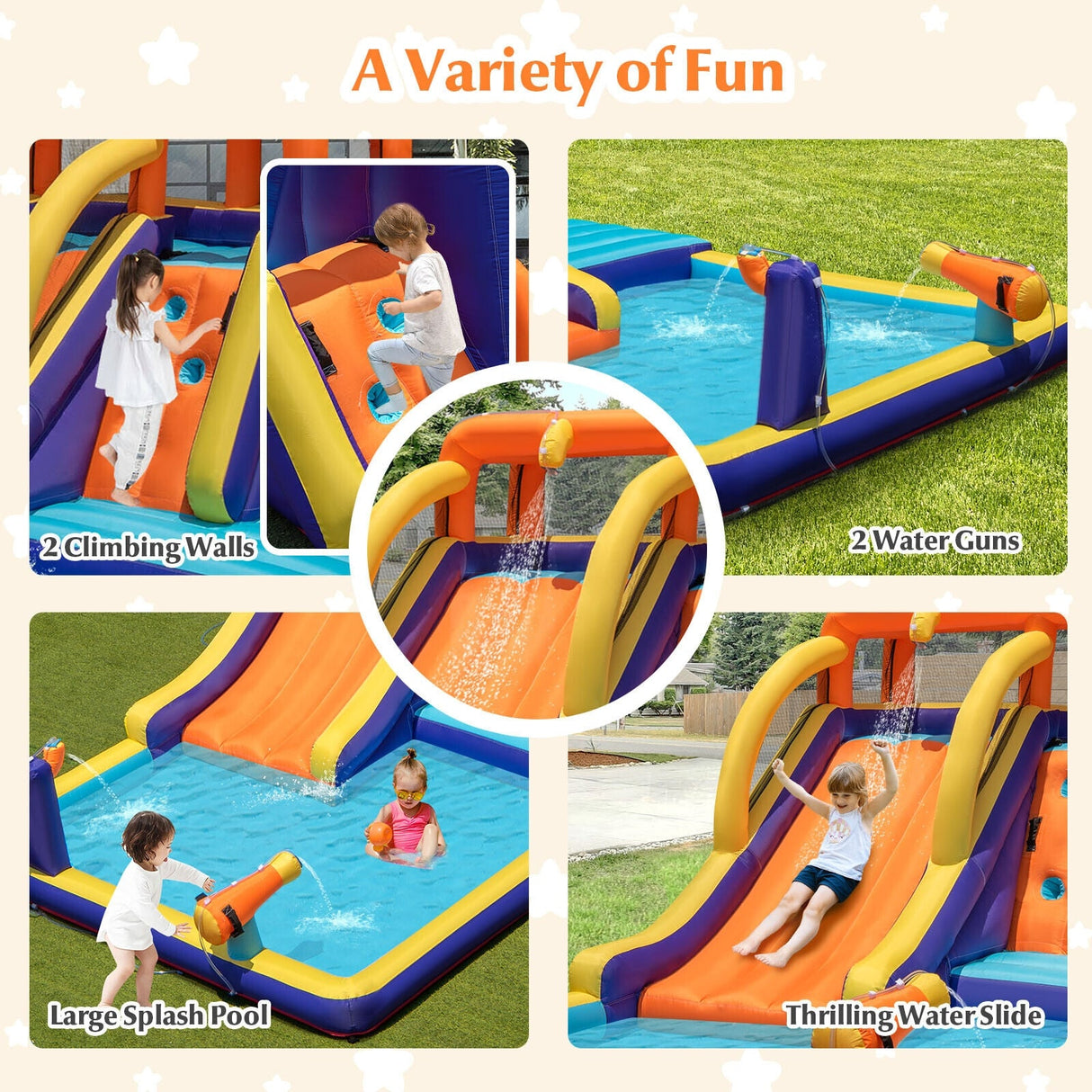 Castillo Hinchable 4 en 1 para Niños con Piscina Splash sin Soplador