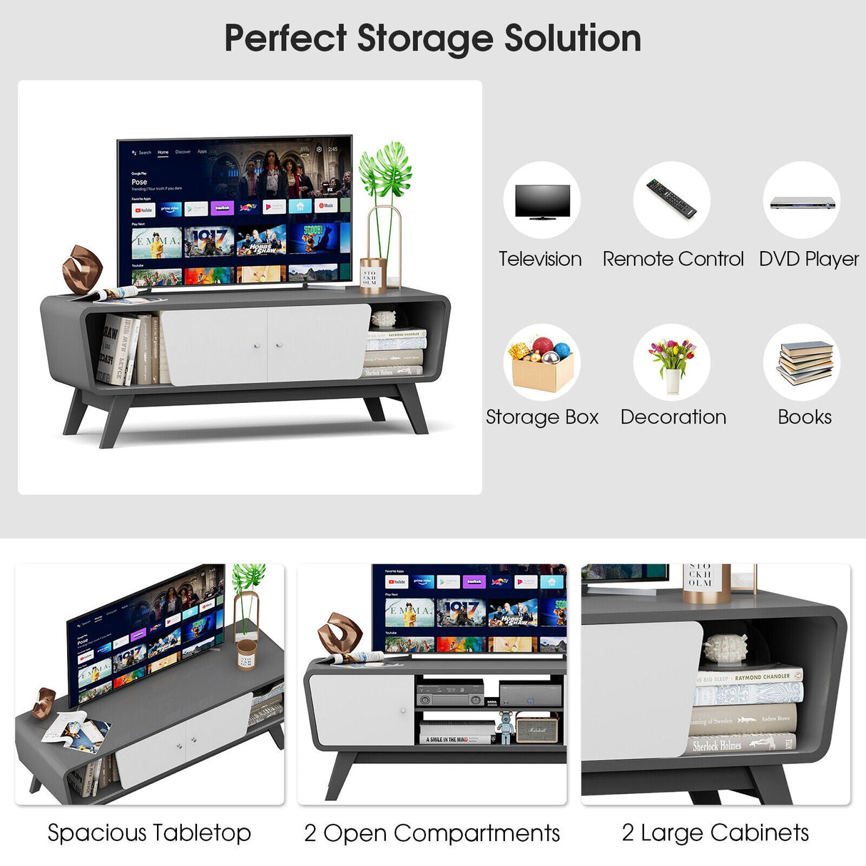 Mueble de TV con puertas corredizas y estante ajustable para televisores de hasta 55 pulgadas
