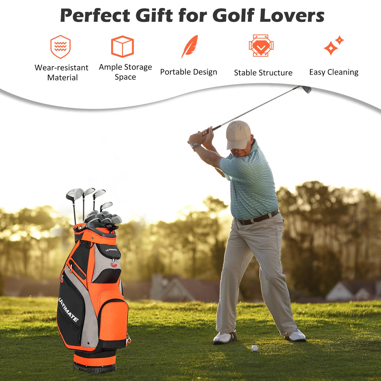 Bolsa de golf de 10.5 pulgadas con 14 divisiones y 7 bolsillos con cremallera