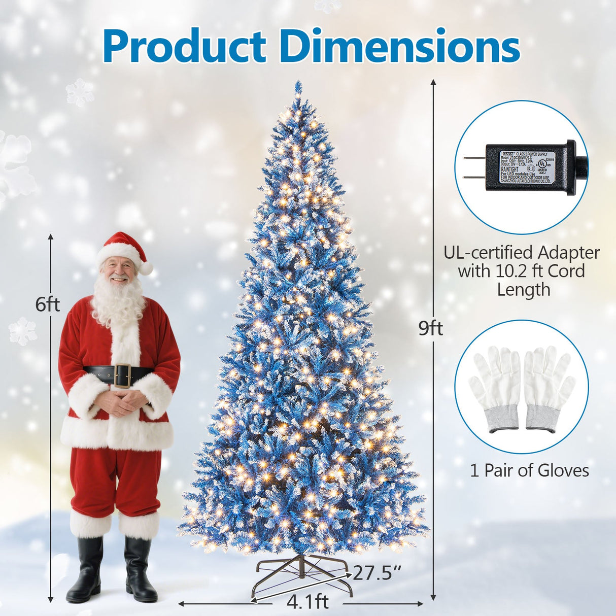 Árbol de Navidad artificial de 6/7/8/9 pies con 767 puntas de ramas nevadas