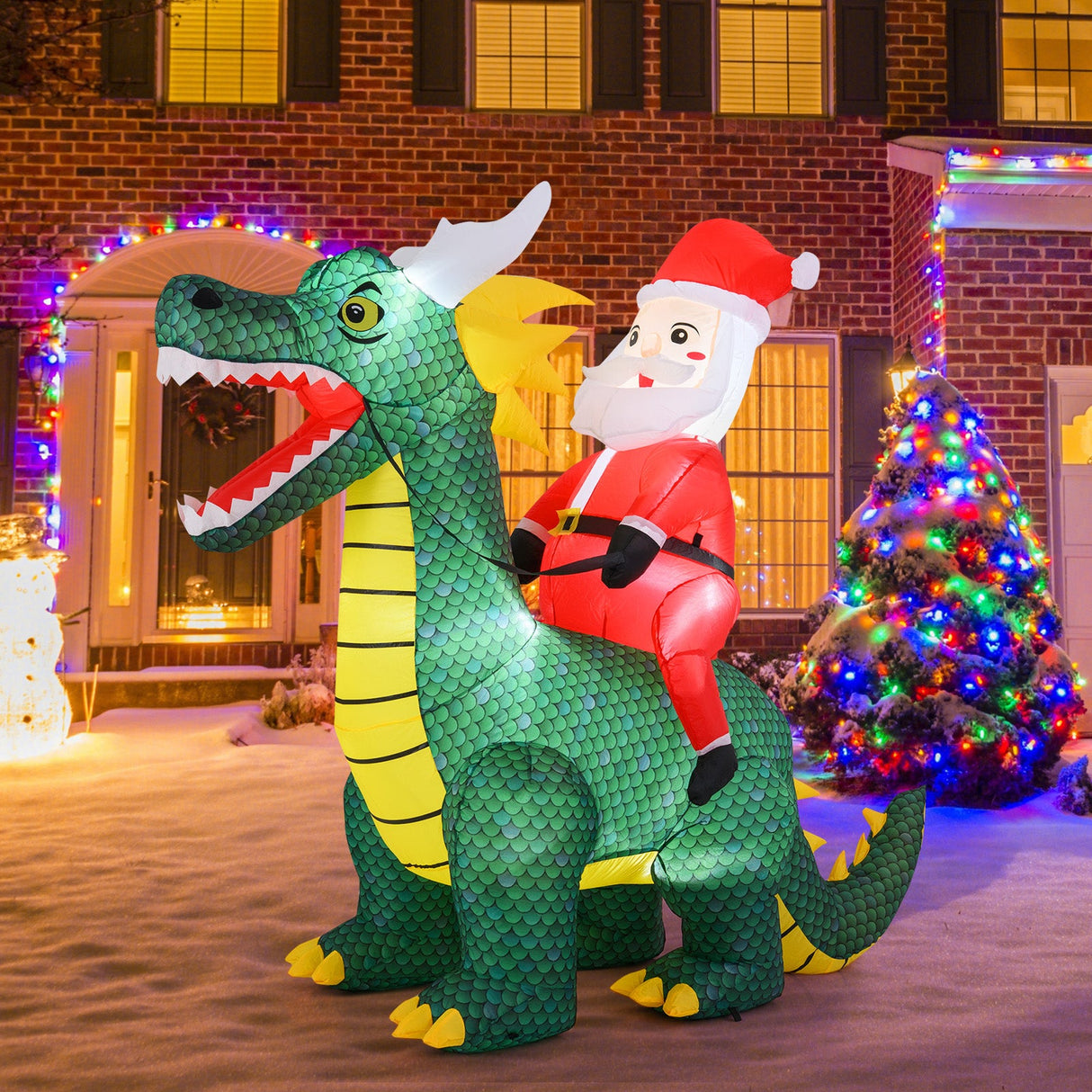 Papá Noel inflable de Navidad de 6.7 pies montado en un dinosaurio con luces LED integradas