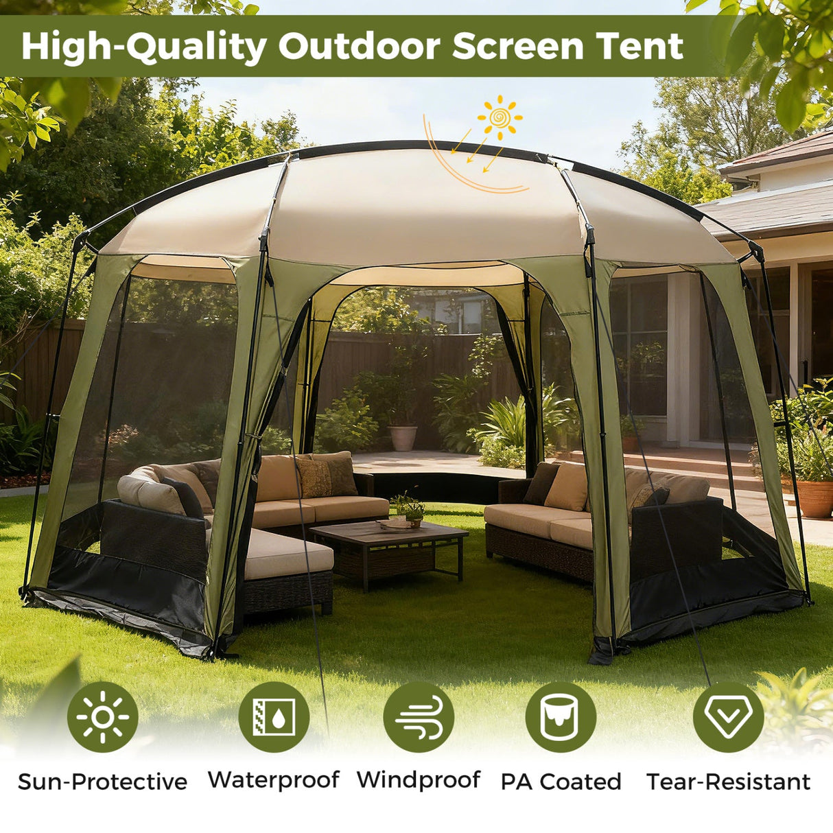 Carpa con dosel de malla para 6-8 personas con puerta con cremallera