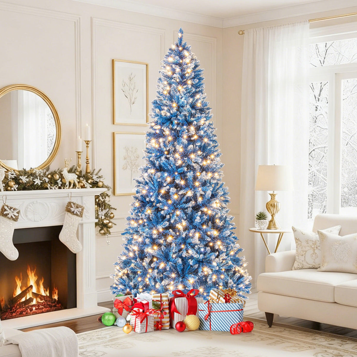 Árbol de Navidad artificial de 6/7/8/9 pies con 767 puntas de ramas nevadas