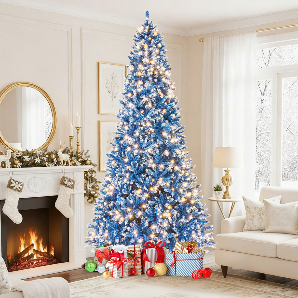 Árbol de Navidad artificial de 6/7/8/9 pies con 767 puntas de ramas nevadas