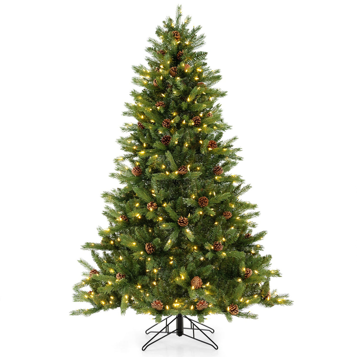 Árbol de Navidad Artificial de 1.83 m con Piñas y Brillo Ajustable