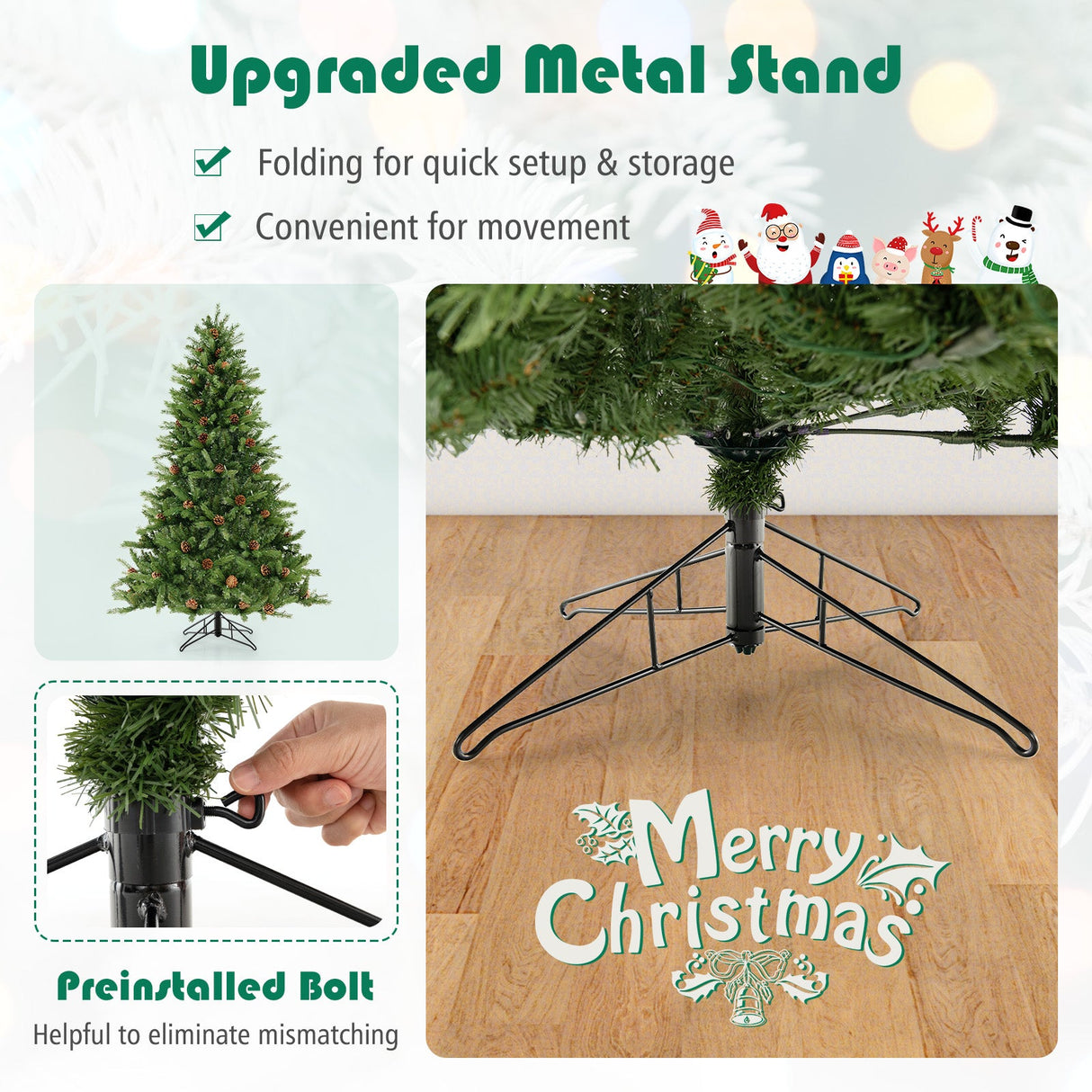 Árbol de Navidad Artificial de 1.83 m con Piñas y Brillo Ajustable