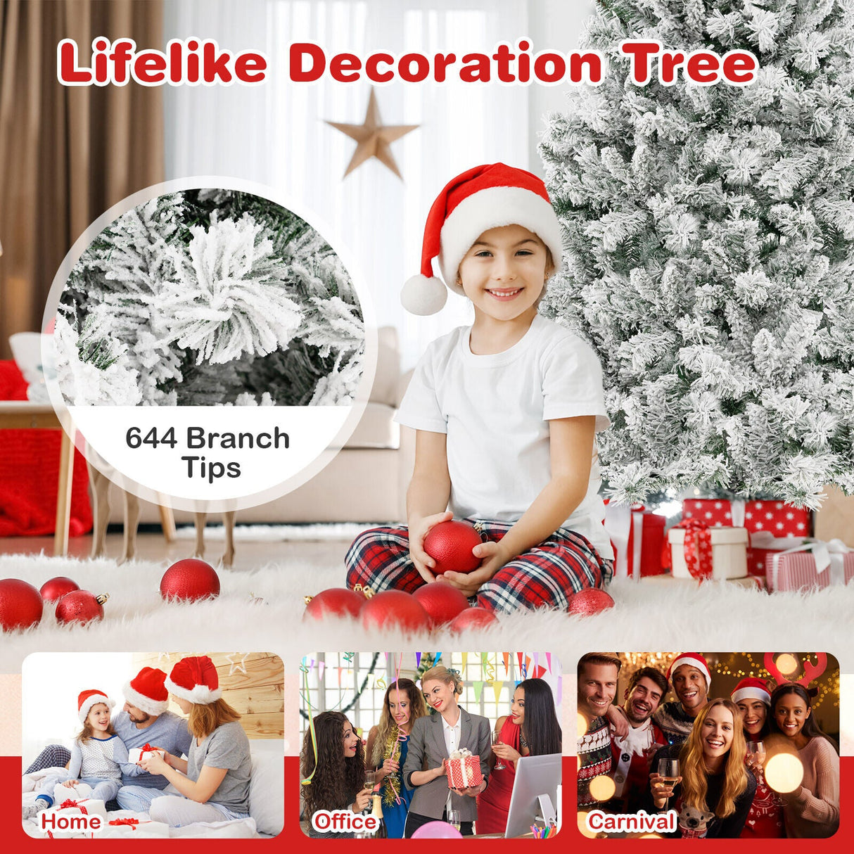 Árbol de Navidad Artificial de 6/7/8 Pies, Forma Rápida en 3 Minutos