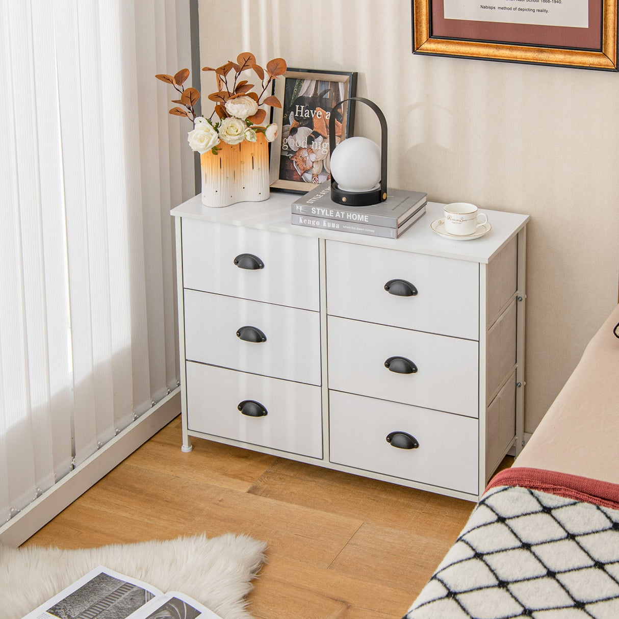 6 Fabric Drawers Storage Chest with Wooden Top
