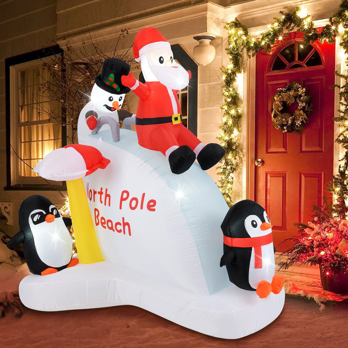 Inflable Navideño de 1,80 m con Pingüinos y Decoración de Papá Noel