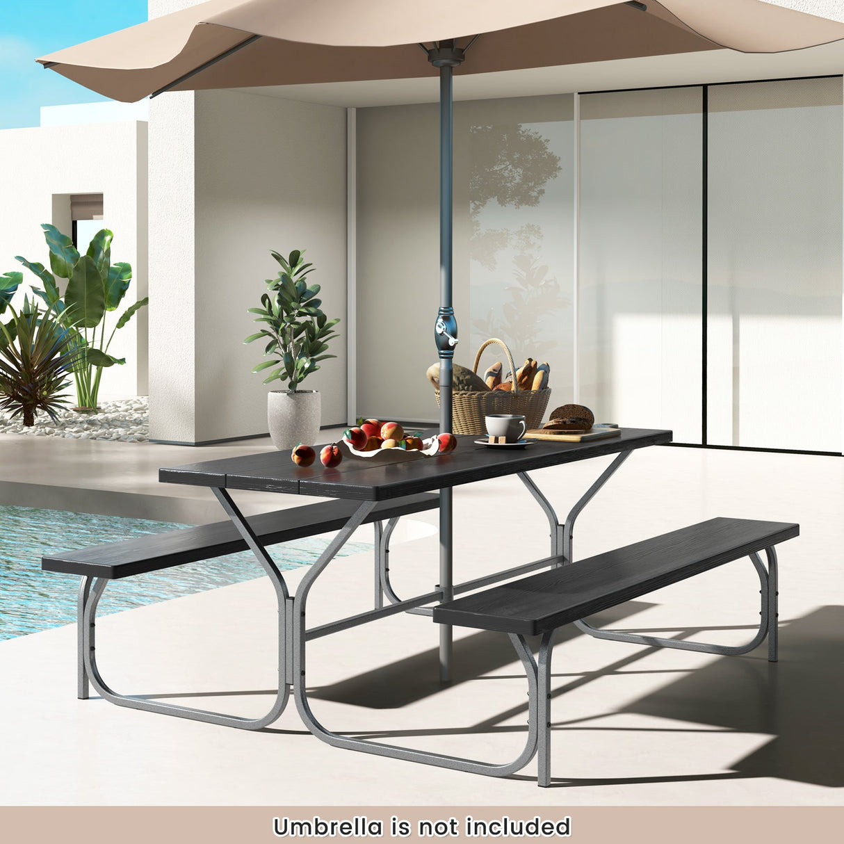 Juego de mesa de picnic con bancos de 6 pies con tablero de HDPE para 8 personas - Gris