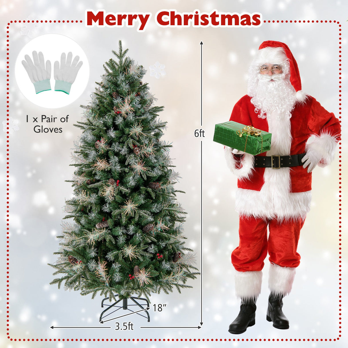 Árbol de Navidad Artificial Preiluminado de 5 pies con Luces LED de 8 Modos con Bayas