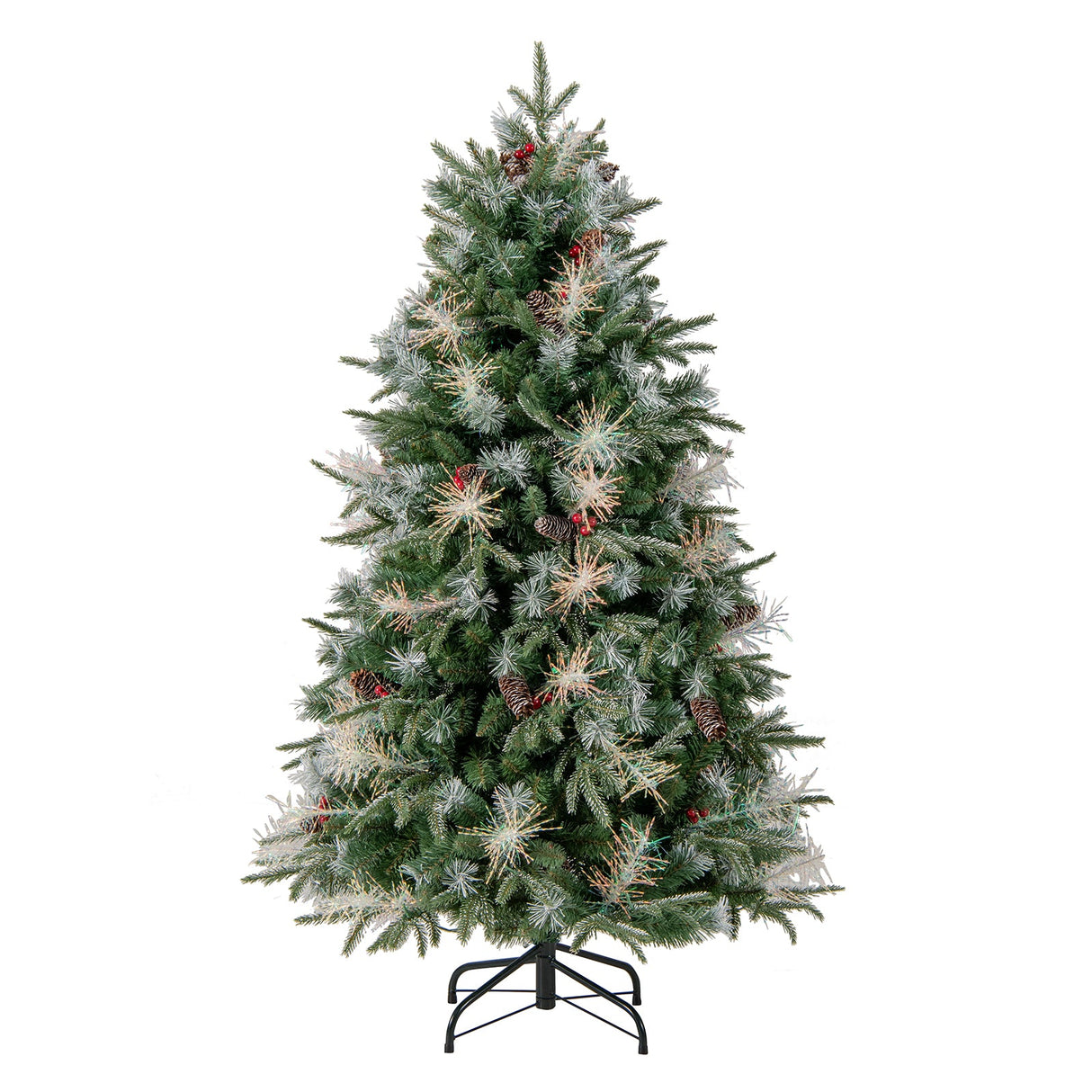 Árbol de Navidad Artificial Preiluminado de 5 pies con Luces LED de 8 Modos con Bayas
