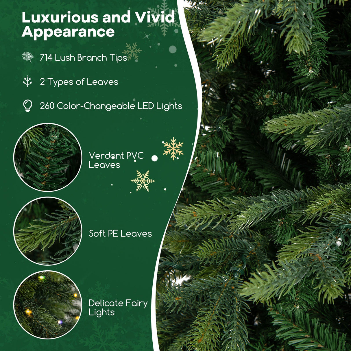 7.5 Feet Pre-Lit Artificial Christmas Tree with Warm White LED Lights