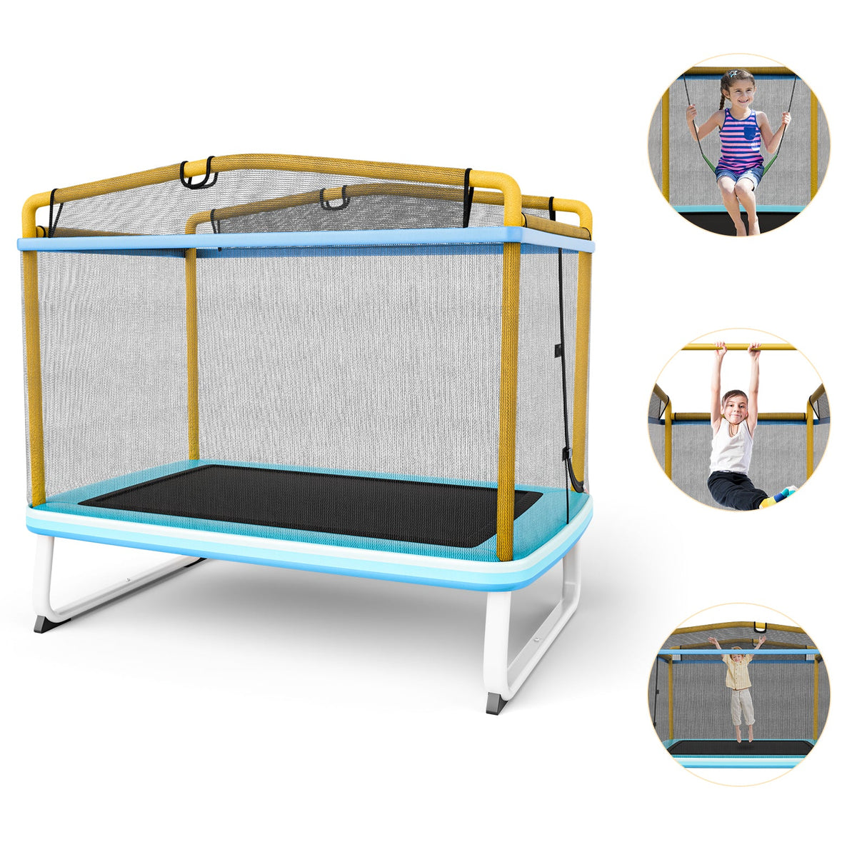 Trampolín rectangular de 6 pies con barra horizontal de columpio y red de seguridad