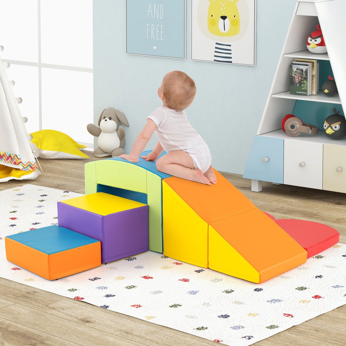 6 Piezas Bloques de Espuma para Trepar, Juego Suave para Trepar para Niños Pequeños con Túnel