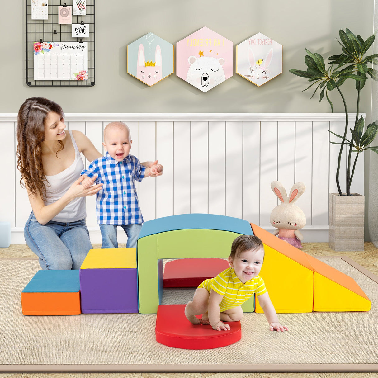 6 Piezas Bloques de Espuma para Trepar, Juego Suave para Trepar para Niños Pequeños con Túnel