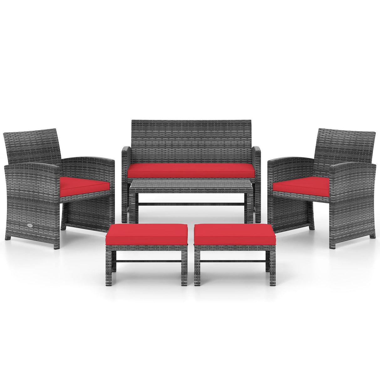 6 Pieces Patio Furniture Set Outdoor Sectional Conversation PE Rattan Sofa Set