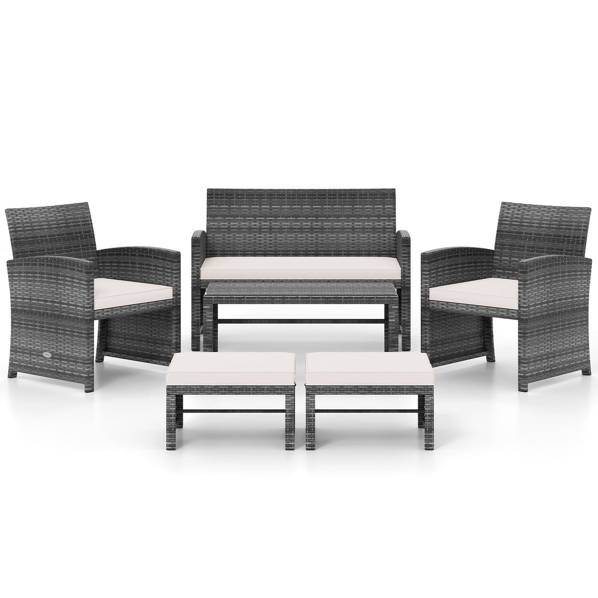 6 Pieces Patio Furniture Set Outdoor Sectional Conversation PE Rattan Sofa Set