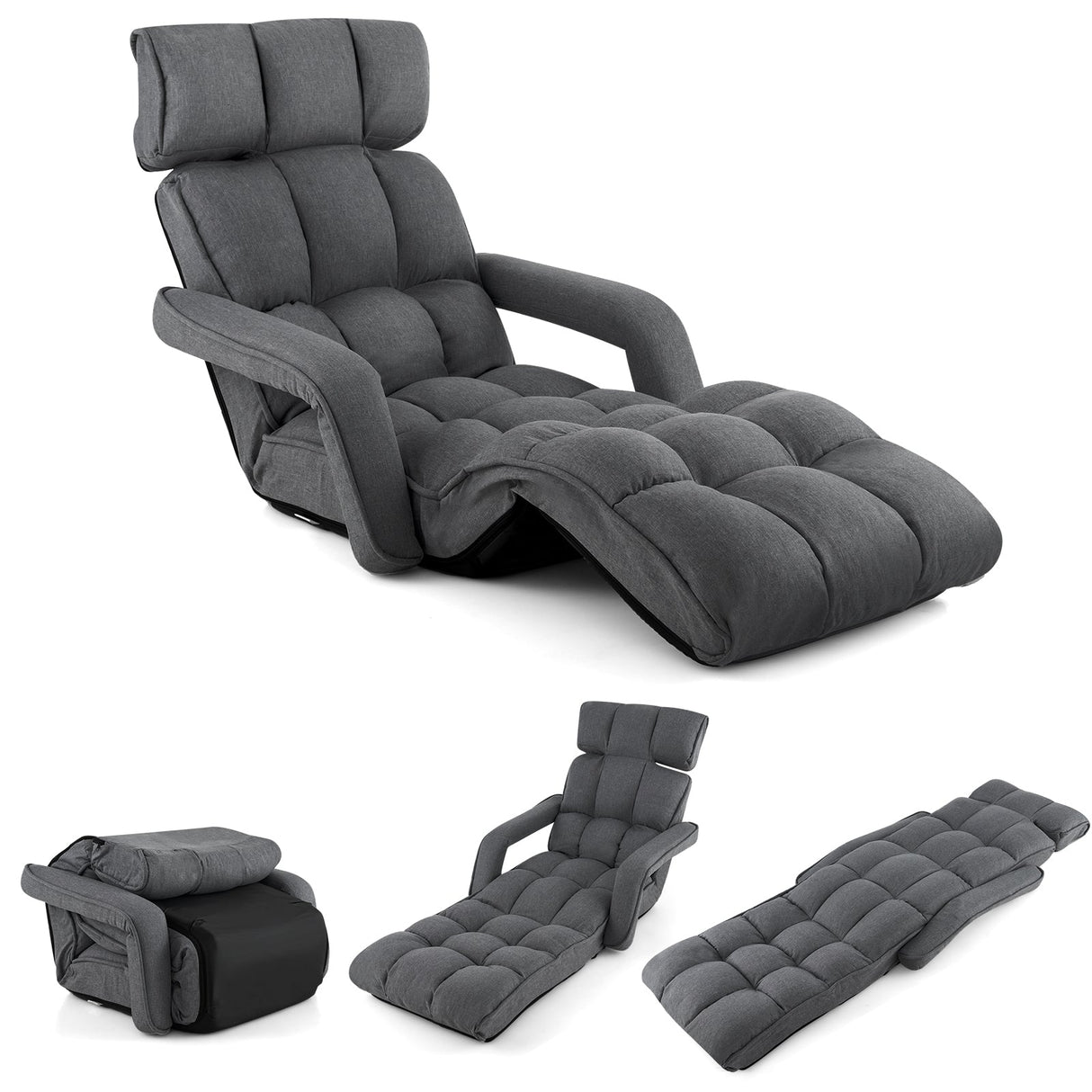Sillón de suelo ajustable de 6 posiciones con reposabrazos y reposapiés ajustables