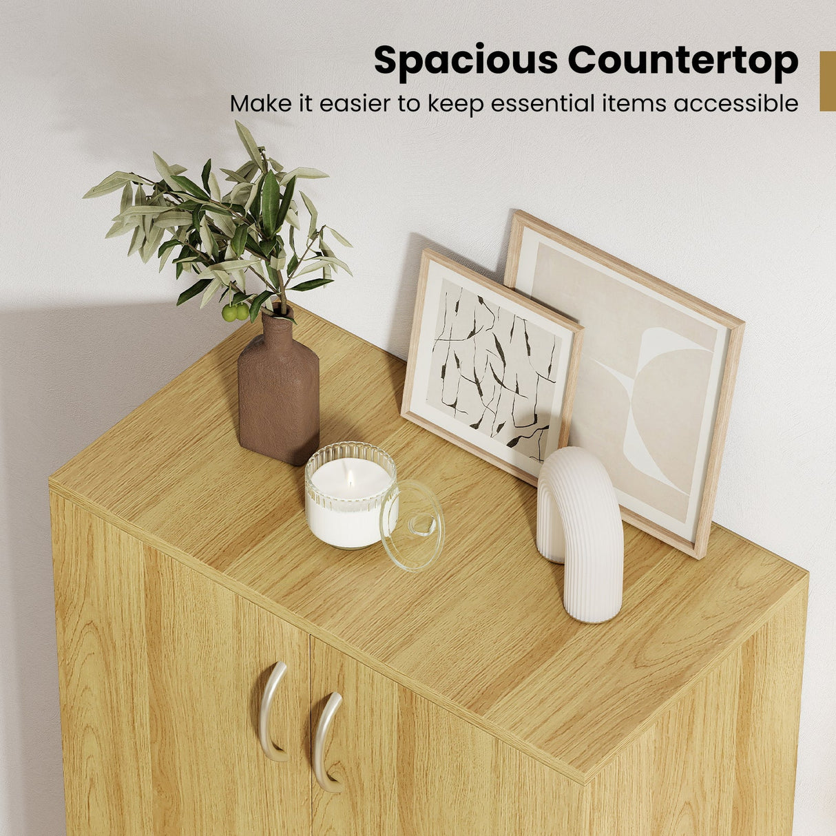 Zapatero moderno independiente de madera de 6 niveles con puertas y estantes extraíbles - Roble