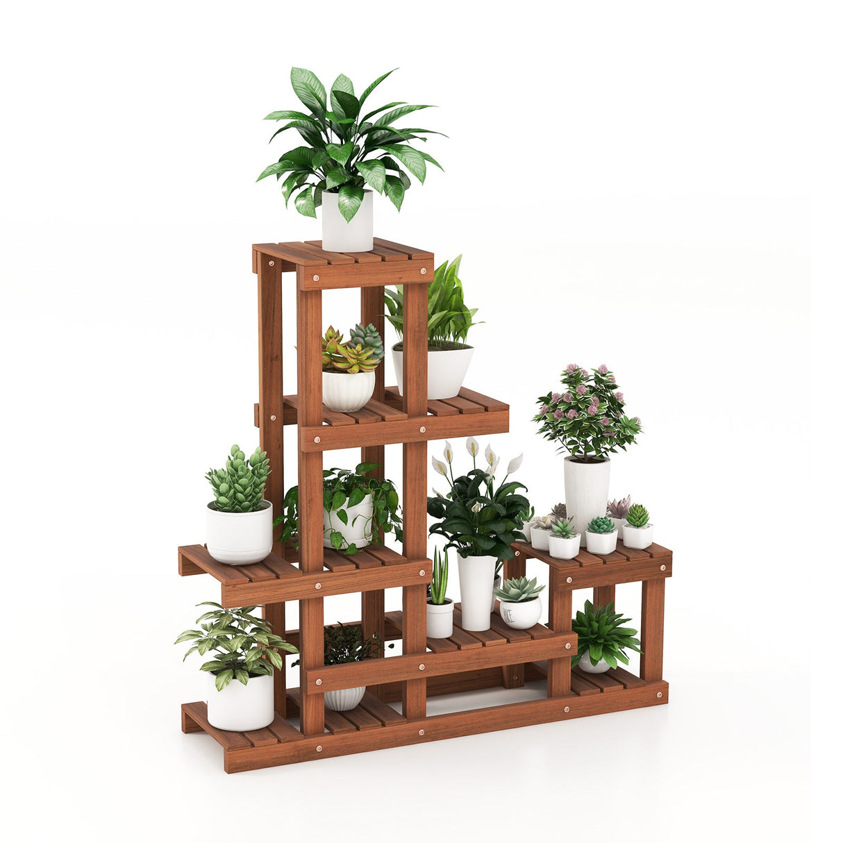 Soporte de madera de 6 niveles para plantas con estructura alta-baja