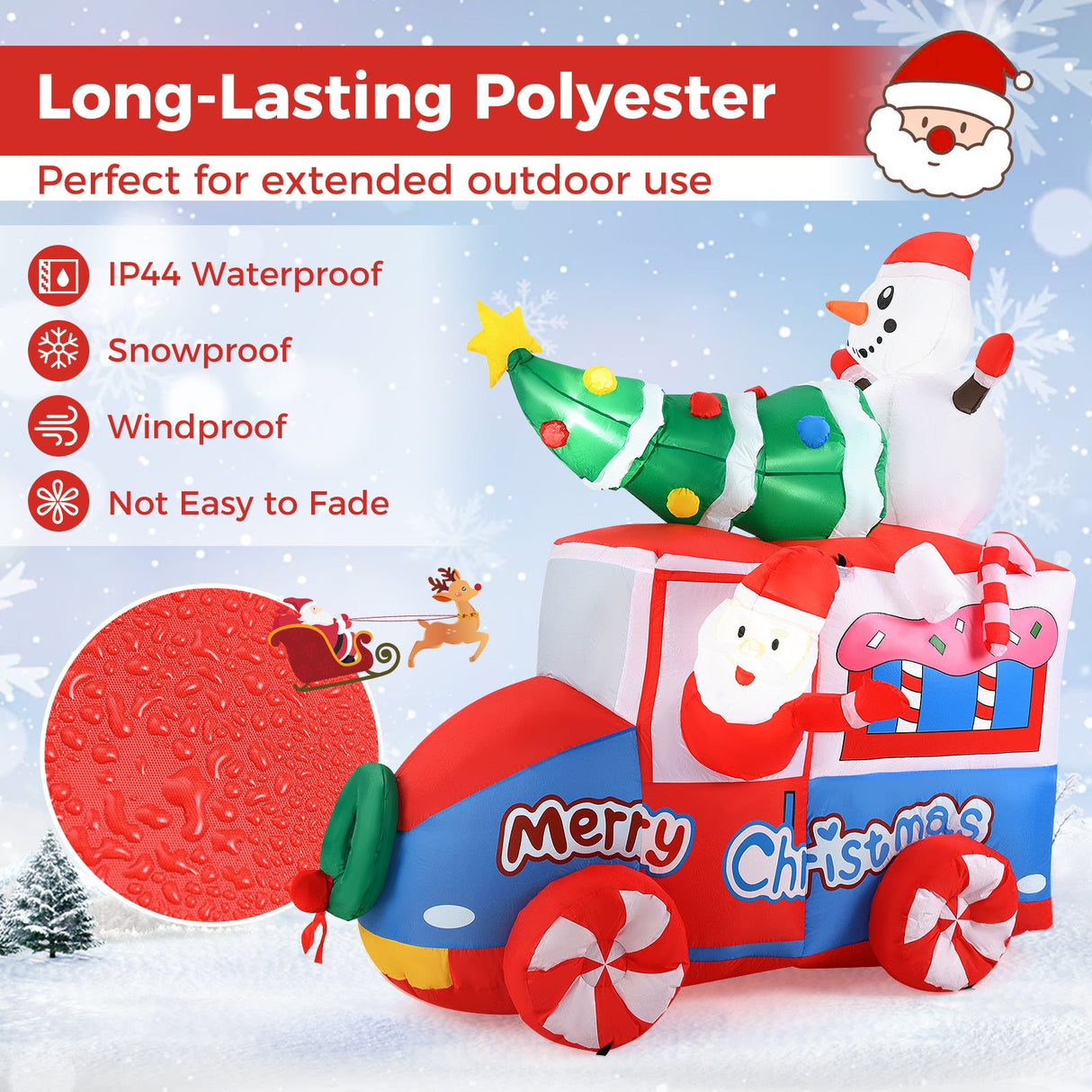 6 ft Christmas Inflatable Santa on Car Blow up Festive Vehicle with Santa Clause