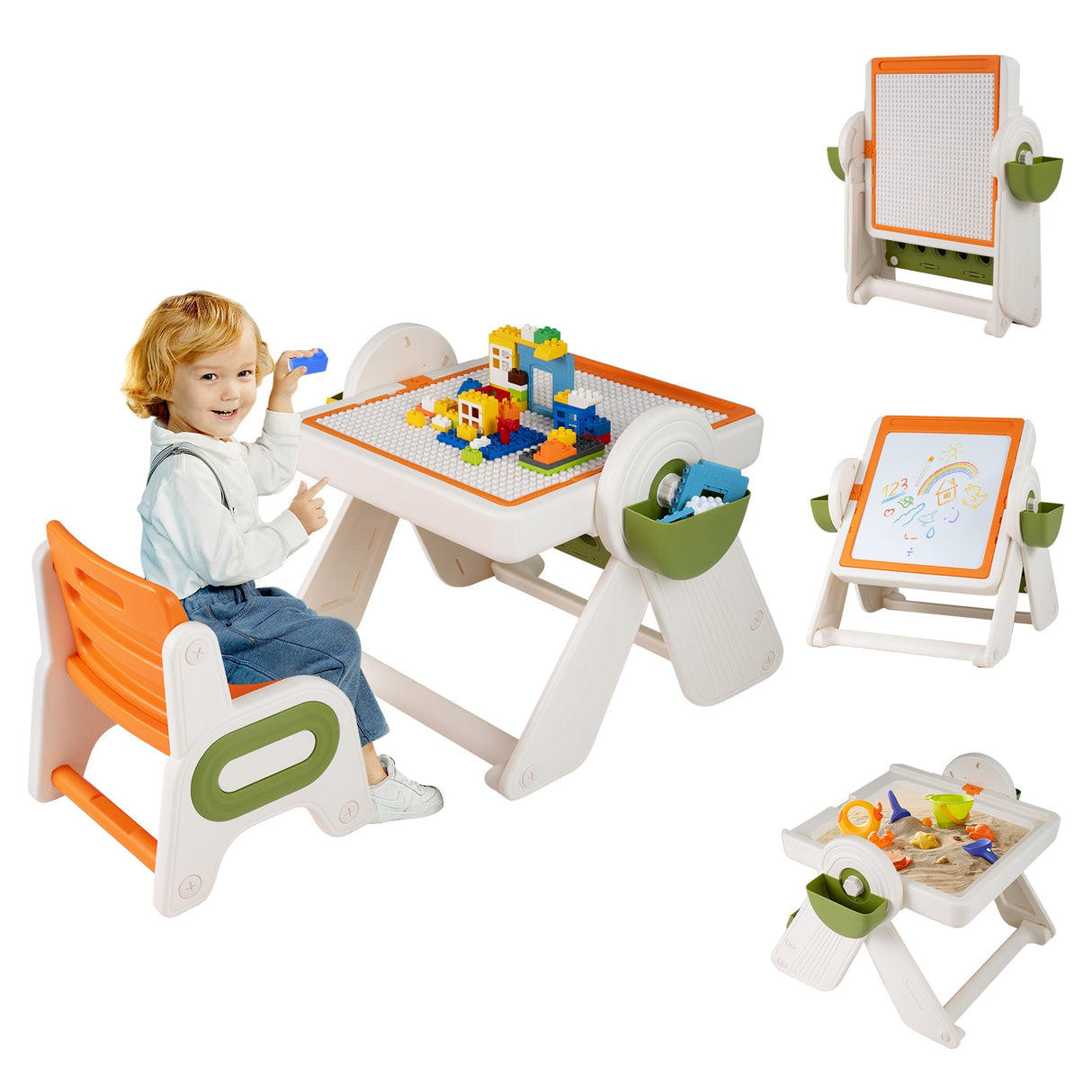 Mesa y silla infantil multiactividad 6 en 1 con caballete de arte plegable