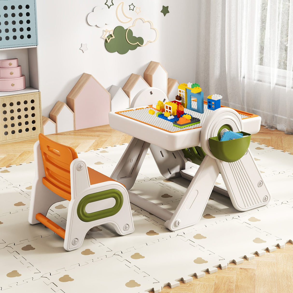 Mesa y silla infantil multiactividad 6 en 1 con caballete de arte plegable