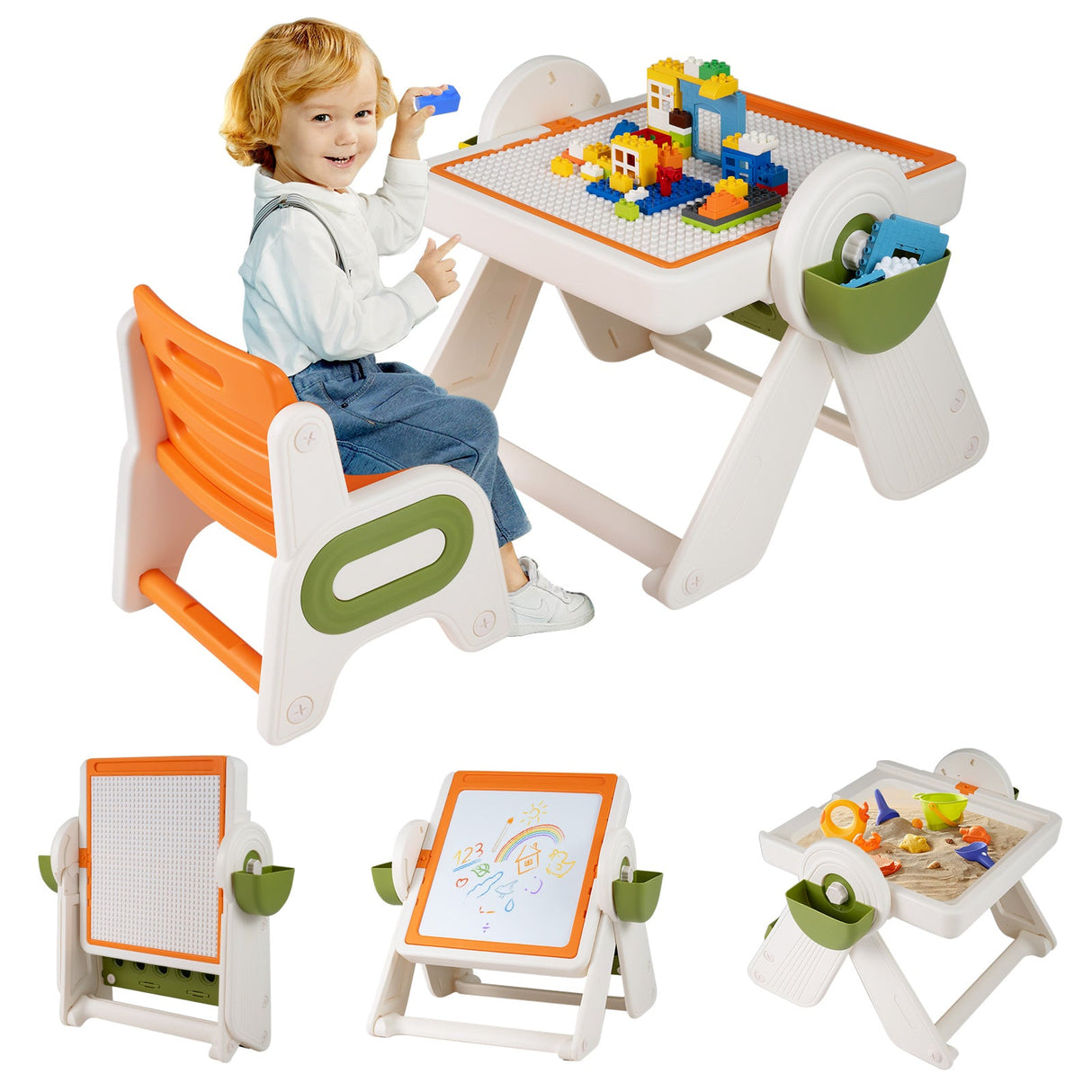 Mesa y silla infantil multiactividad 6 en 1 con caballete de arte plegable