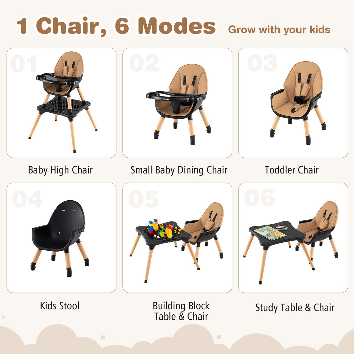 5-in-1 Baby Wooden Convertible High Chair