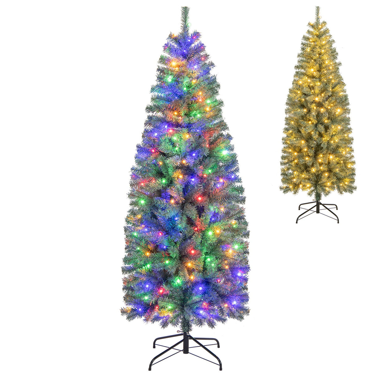 Árbol de Navidad artificial azul preiluminado delgado con 9 modos de iluminación
