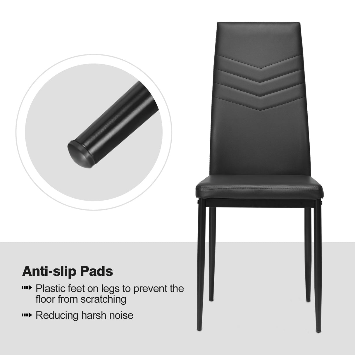 Juego de 4 sillas de comedor de respaldo alto con cuero de PVC y almohadillas antideslizantes para los pies