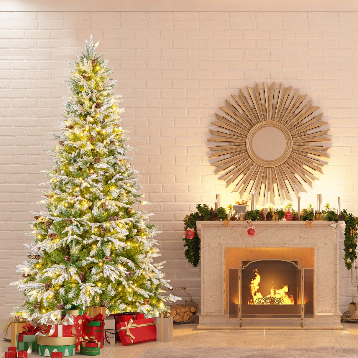 Árbol de Navidad artificial preiluminado de 6/7.5/9 pies con 765/1135/1871 puntas y 280/470/690 luces LED blanco cálido