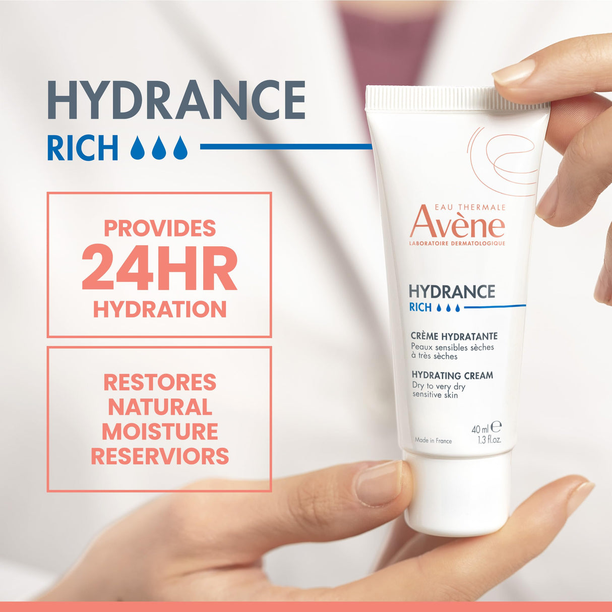 Avene Hydrance Hydrating Cream Rich - Moisturizing Cream for Dry Skin, Soothes and Hydrates, 1.35 fl oz