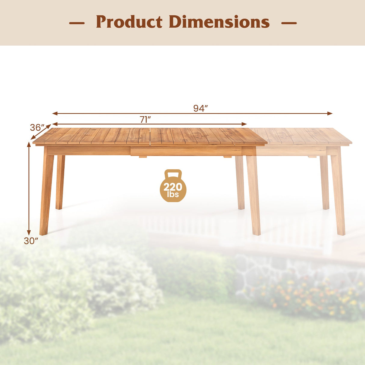 Mesa de comedor extensible de patio de 180-240 cm para 6-8 personas