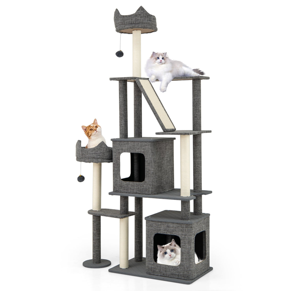 71 Inch Tall Cat Tree Multi-Level Large Cat Tower with Scratching Posts-Grey